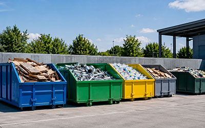 Bunte Container zur fachgerechten Entsorgung und Recycling